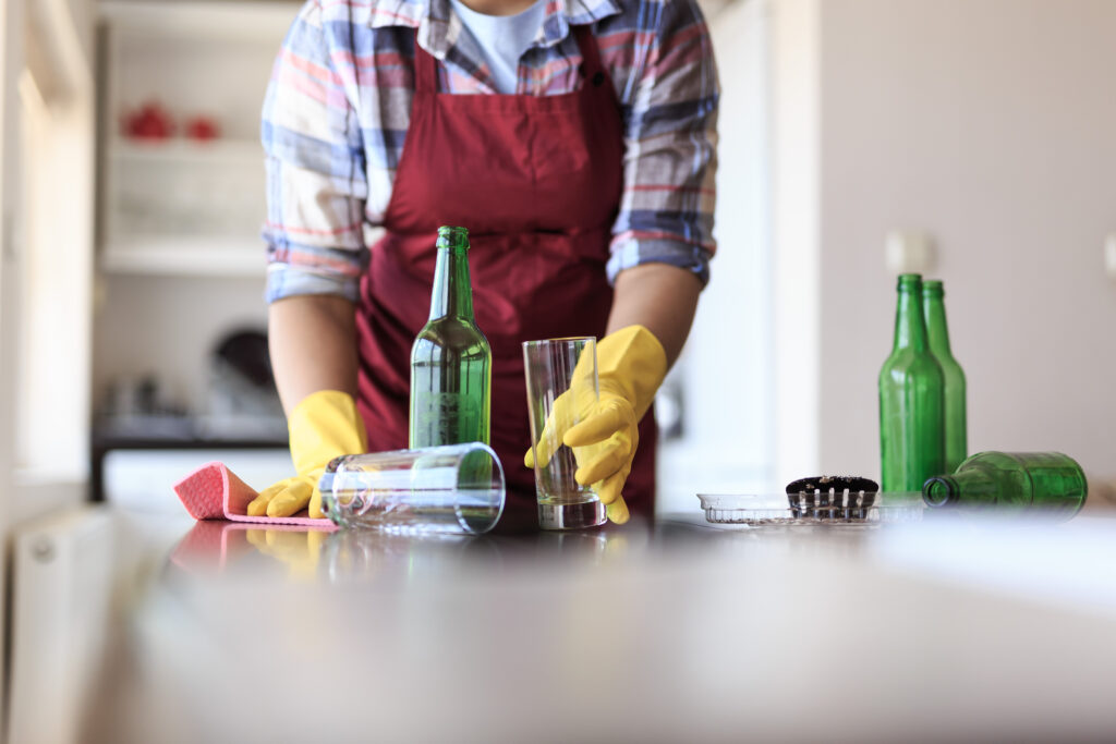 Woman cleaning up after an event